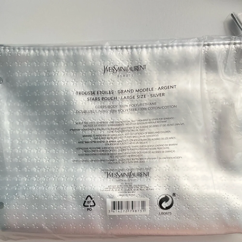 YSL Beaute Silver Argent Stars Cosmetic Pouch
